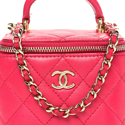 Chanel Lambskin Quilted Mini Top Handle Vanity Case With Chain Dark Pink 9 of 12