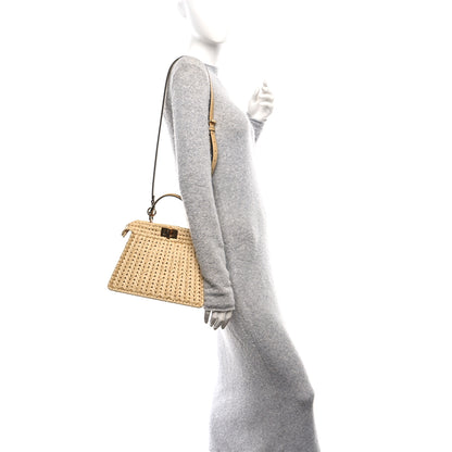 Fendi Raffia Embroidered Vitello King Shiny Nappa Intreccio Small Peekaboo I SEE U Satchel Sahara 2 of 11