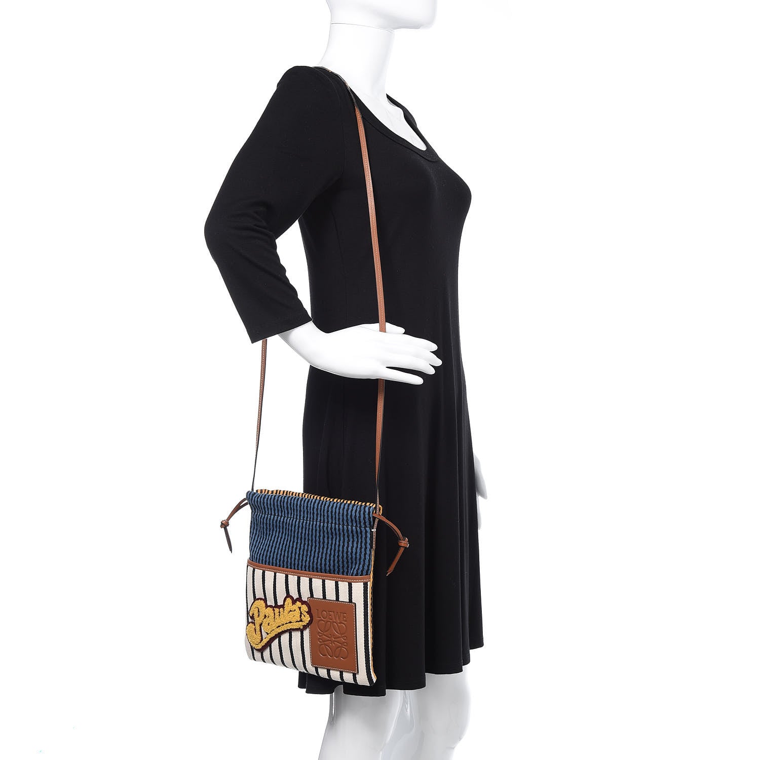 Loewe Canvas Calfskin Print Paulas Ibiza Stripes Cushion Crossbody Tan Multicolor 2 of 10