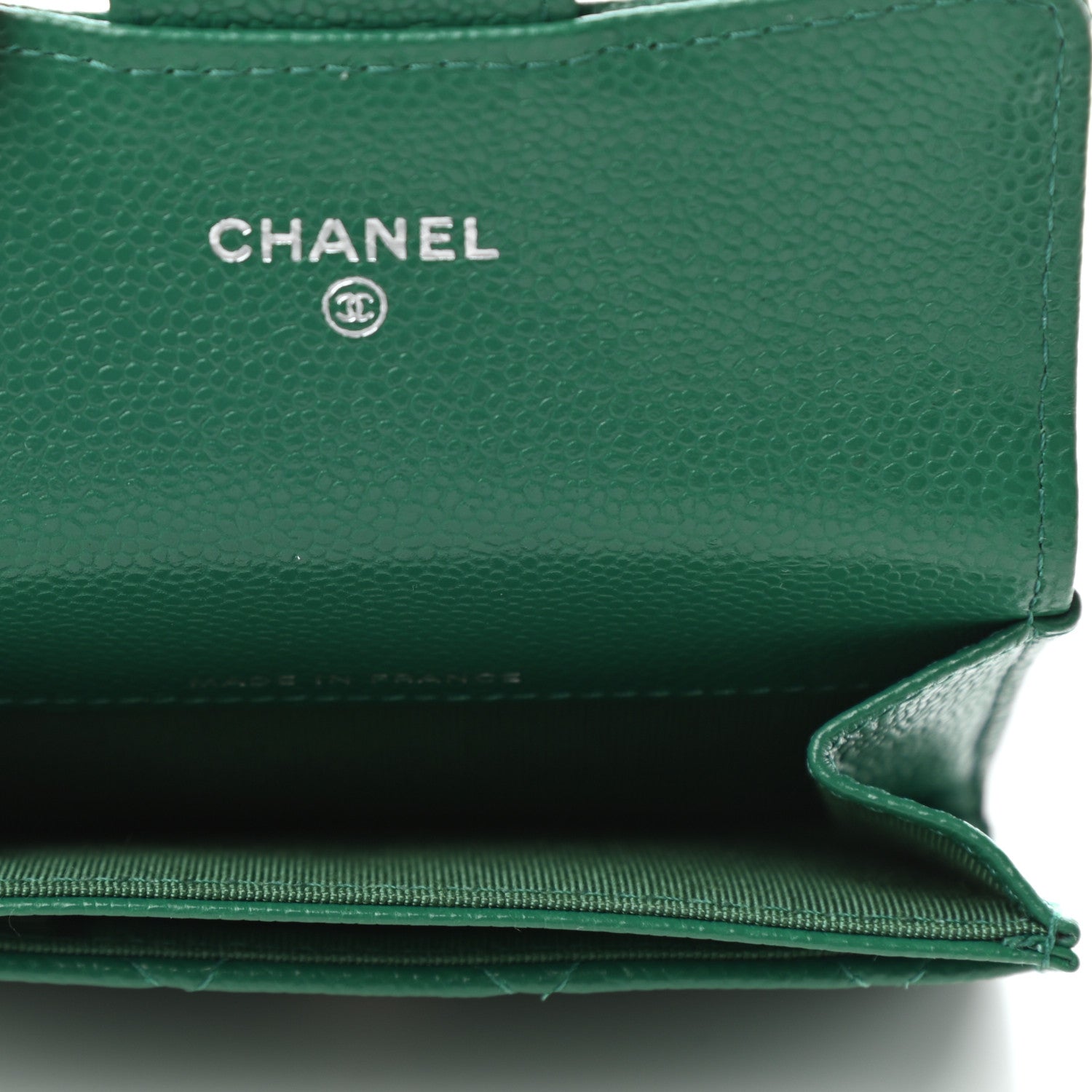 Chanel Caviar Quilted Flap Card Holder Wallet Green 5 of 8