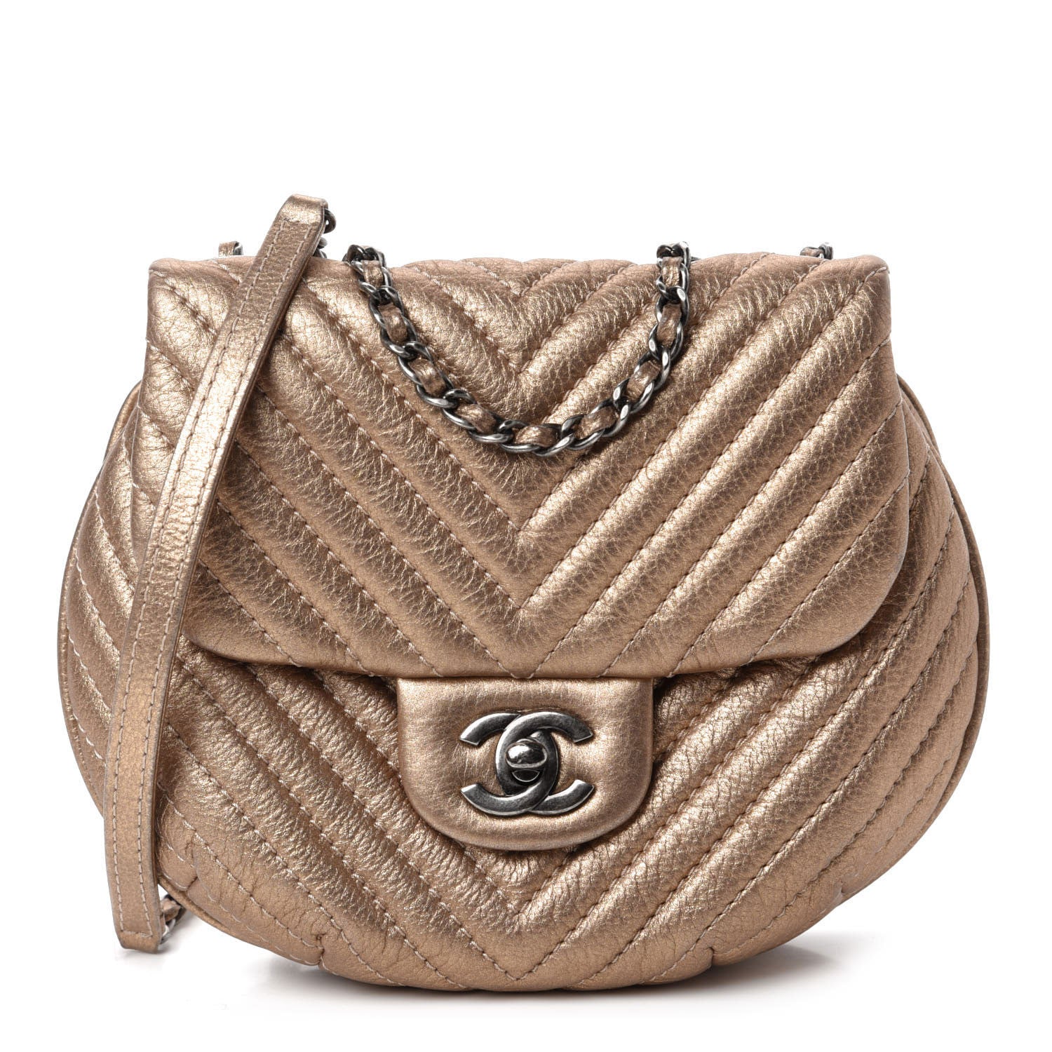 Chanel Metallic Aged Calfskin Chevron Small Bubble CC Flap Gold 1 of 11