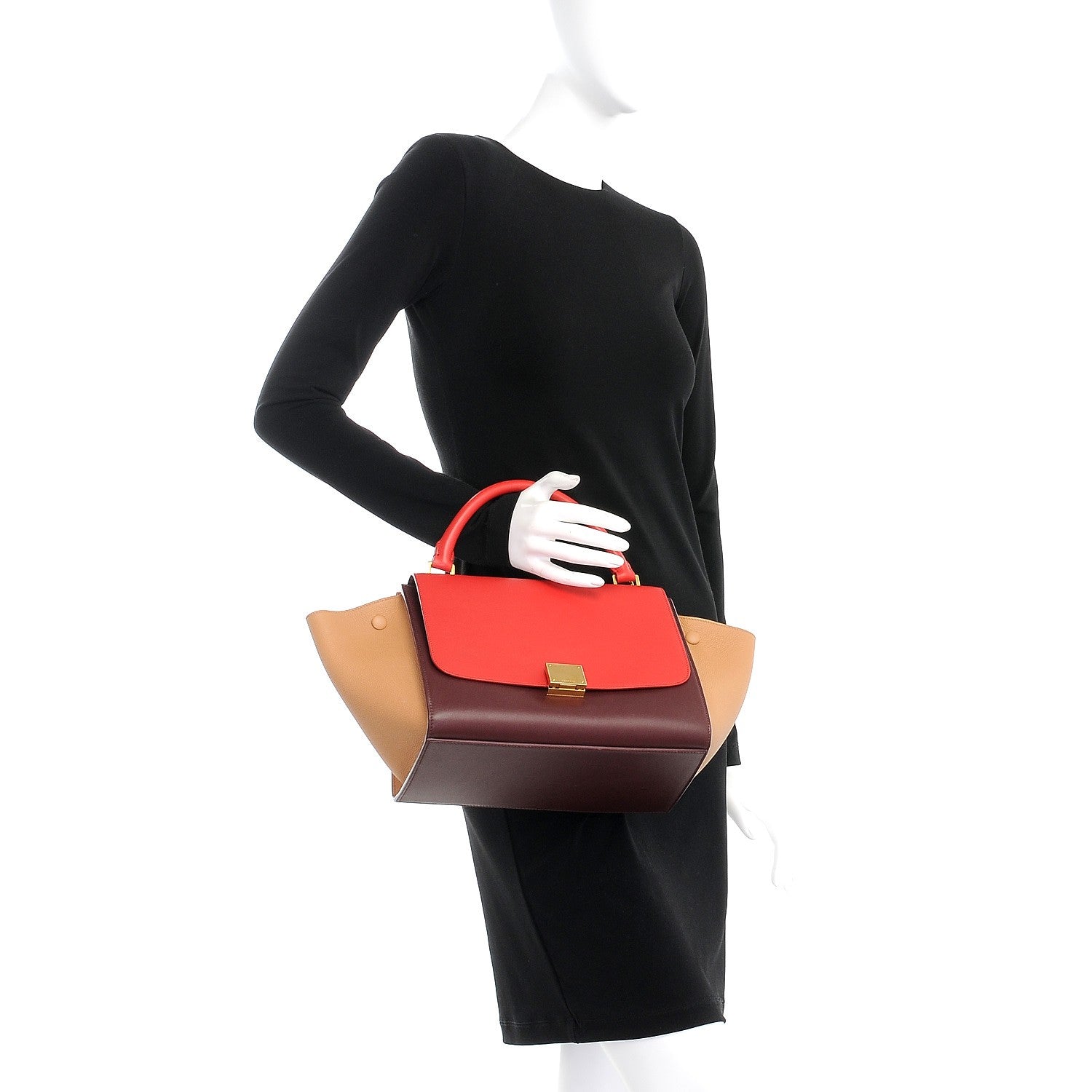 Celine Satin Baby Grained Calfskin Small Trapeze Carmin 3 of 10