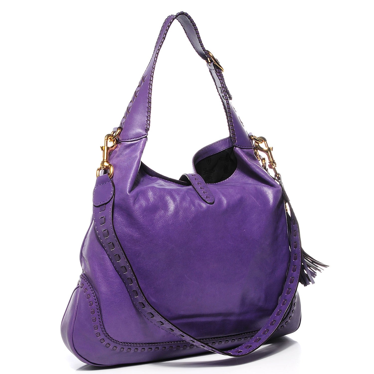 Gucci Leather New Jackie Large Shoulder Bag Purple 3 of 9