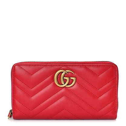 Gucci Calfskin Matelasse GG Marmont Zip Around Wallet Hibiscus Red 1 of 9