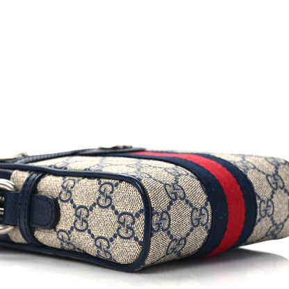Gucci GG Supreme Monogram Textured Calfskin Web Mini Ophidia Messenger Beige Blue 8 of 10