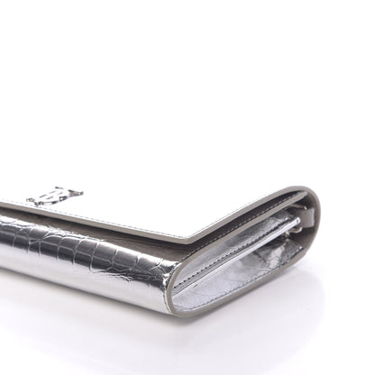 Burberry Metallic Calfskin Crocodile Embossed Hannah Wallet On Chain Silver 10 of 11