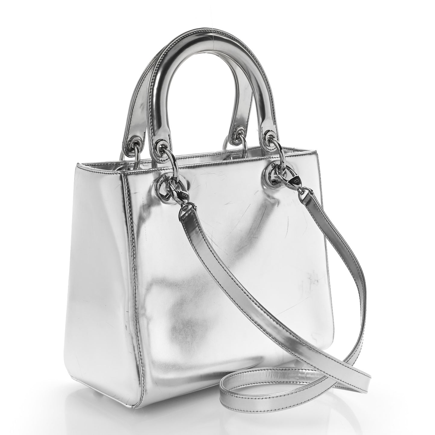 Metallic Patent Calfskin Medium Lady Dior Silver