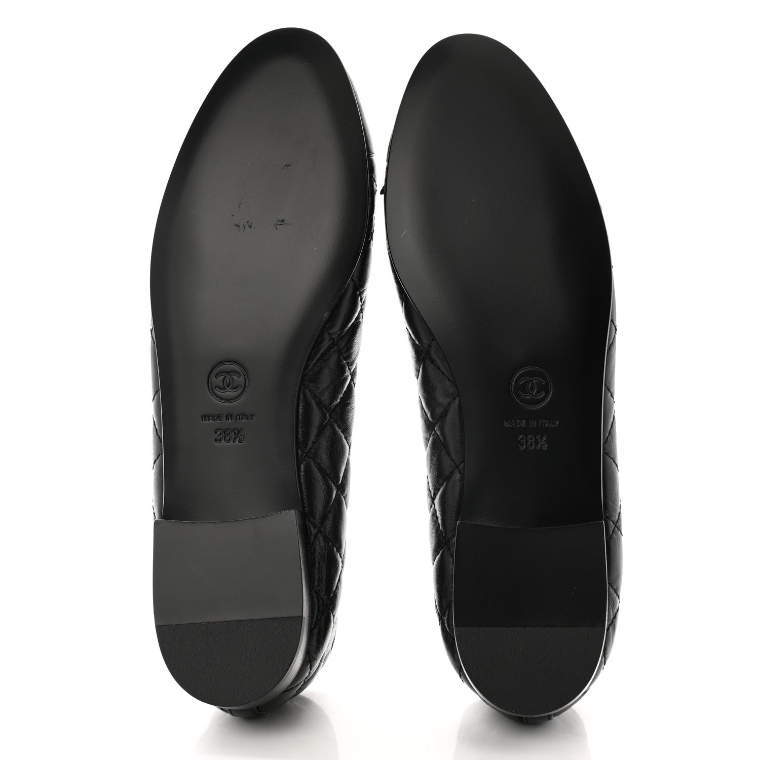 Chanel Aged Calfskin Quilted CC Cap Toe Ballerina Flats 38.5 Black 5 of 10