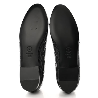 Chanel Aged Calfskin Quilted CC Cap Toe Ballerina Flats 38.5 Black 5 of 10