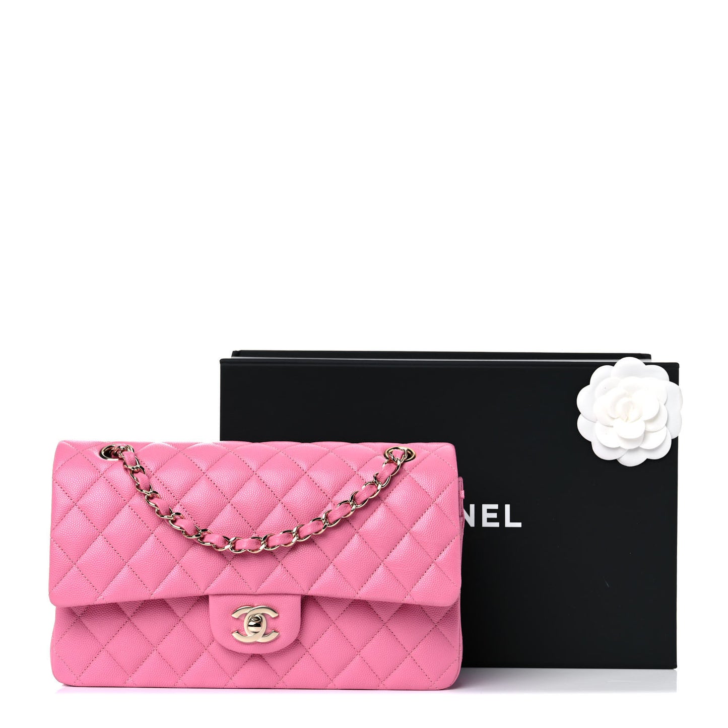Caviar Quilted Medium Double Flap Pink