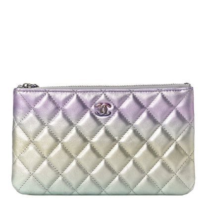 Chanel Gradient Metallic Calfskin Quilted Cosmetic Case Silver Blue Yellow Purple 1 of 11