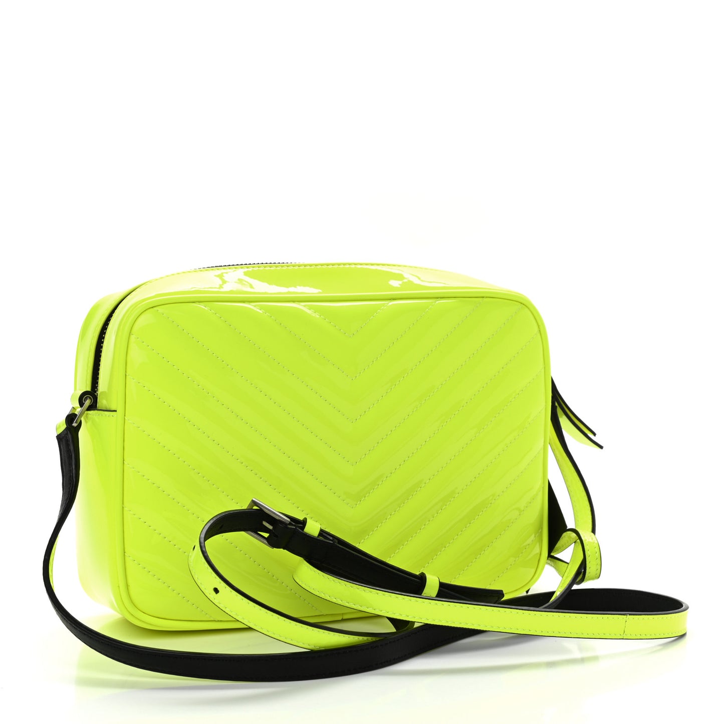 Patent Calfskin Matelasse Monogram Lou Camera Bag Neon Yellow