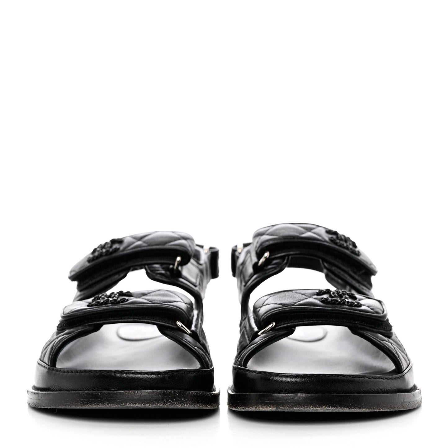Grained Calfskin Velcro Dad Sandals 36 Black