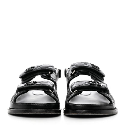 Chanel Grained Calfskin Velcro Dad Sandals 36 Black 2 of 11