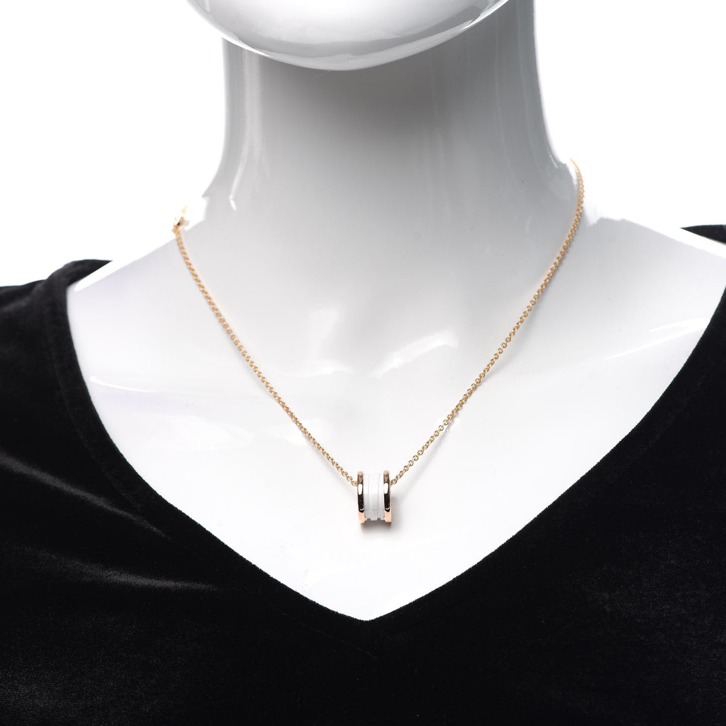 18K Rose Gold White Ceramic B.Zero1 Pendant Necklace