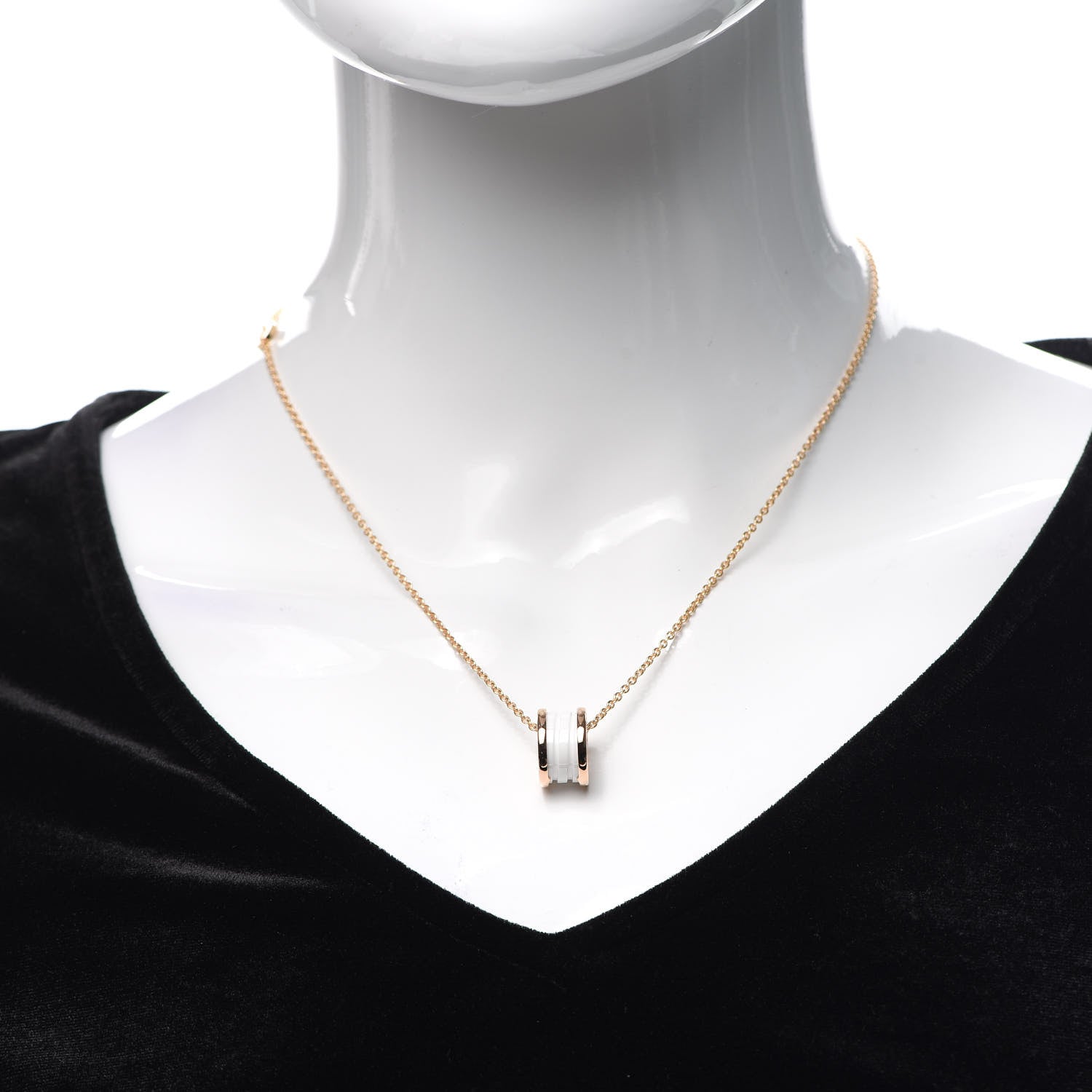 Bulgari 18K Rose Gold White Ceramic B.Zero1 Pendant Necklace 2 of 6