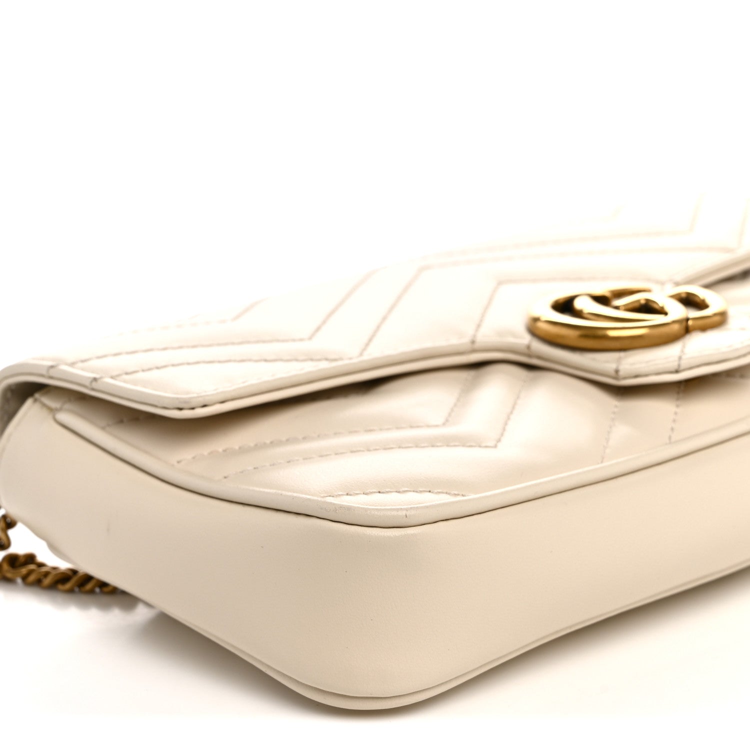 Gucci Calfskin Matelasse Mini GG Marmont Shoulder Bag With Card Holder White Black 10 of 12