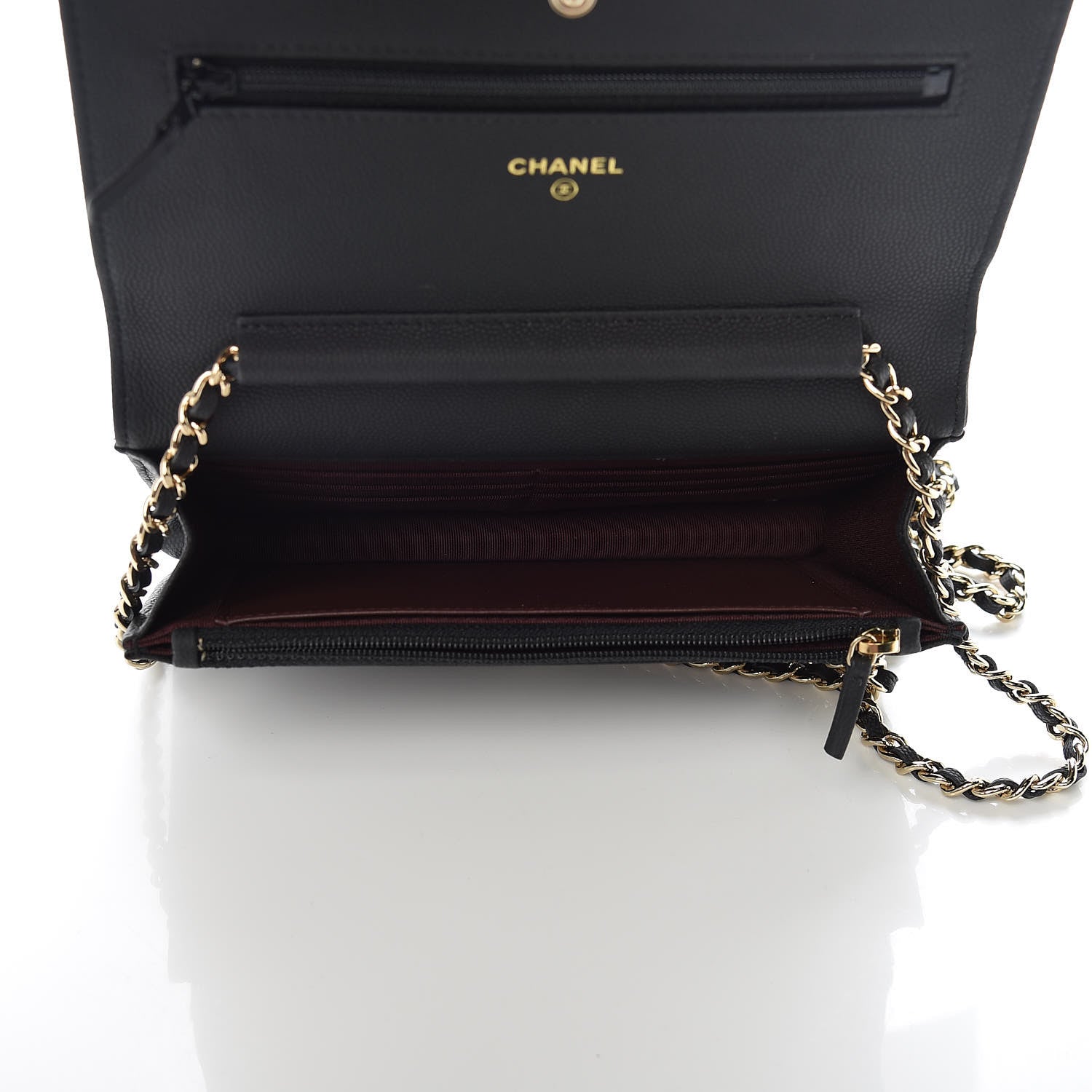 Chanel Caviar Chevron Quilted Wallet On Chain WOC Black 5 of 11
