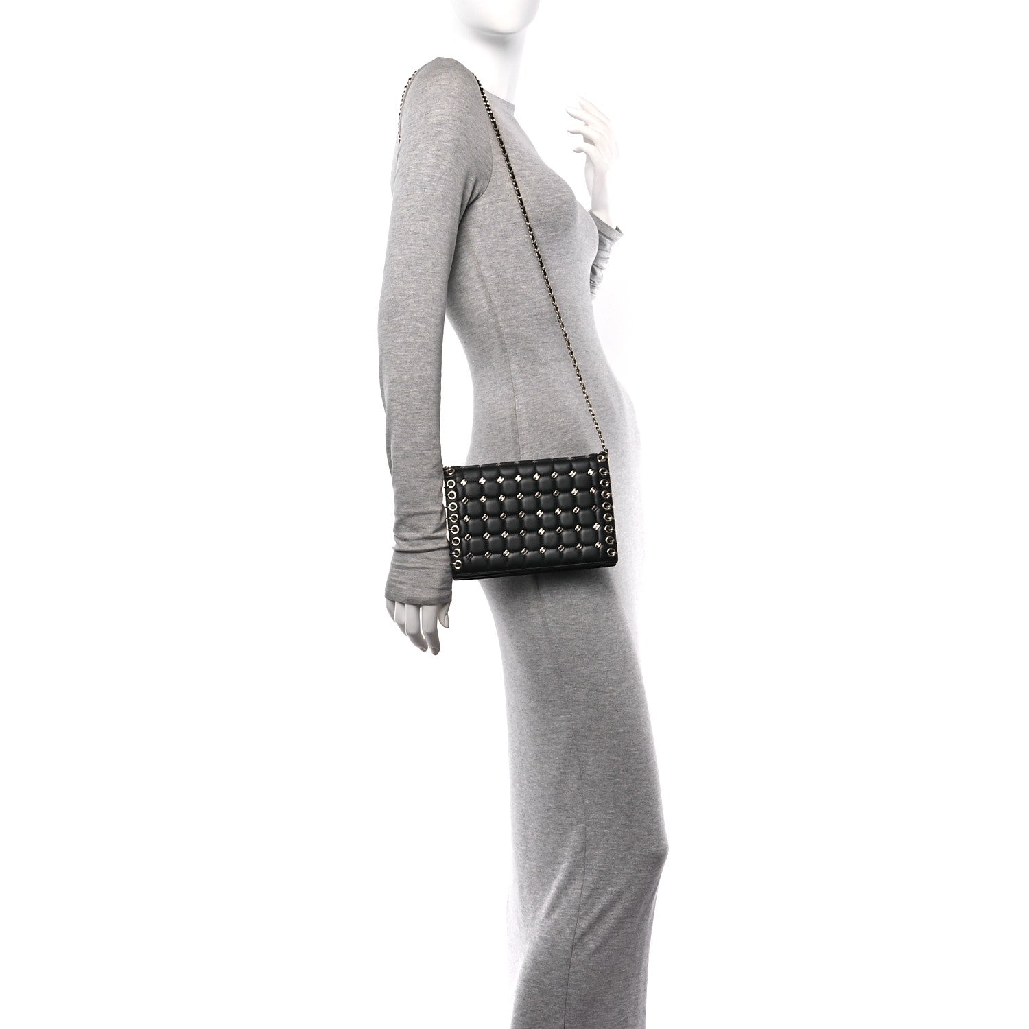 Chanel Lambskin Chocolate Bar Piercing CC Studded Small Chain Flap Bag Black 2 of 10