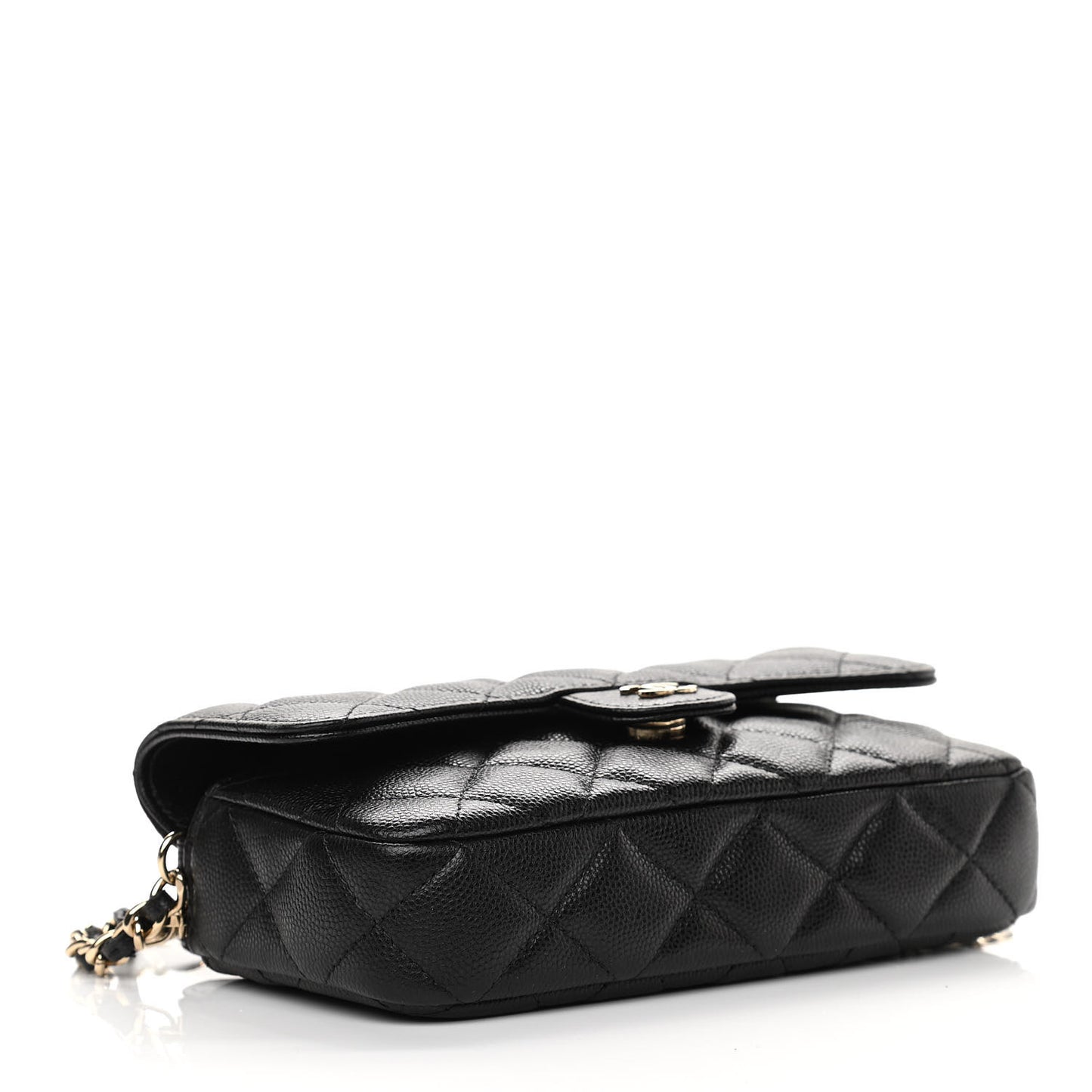 Caviar Quilted Flap Phone Holder With Chain Black