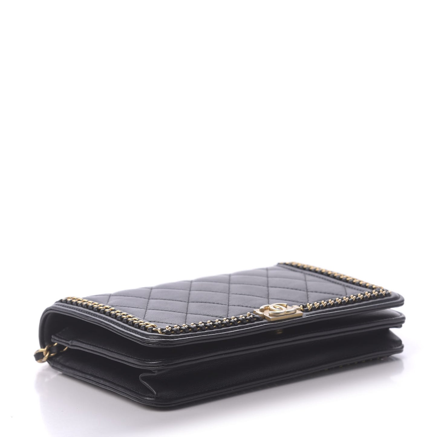 Calfskin Quilted Chain Around Boy Wallet On Chain WOC Black