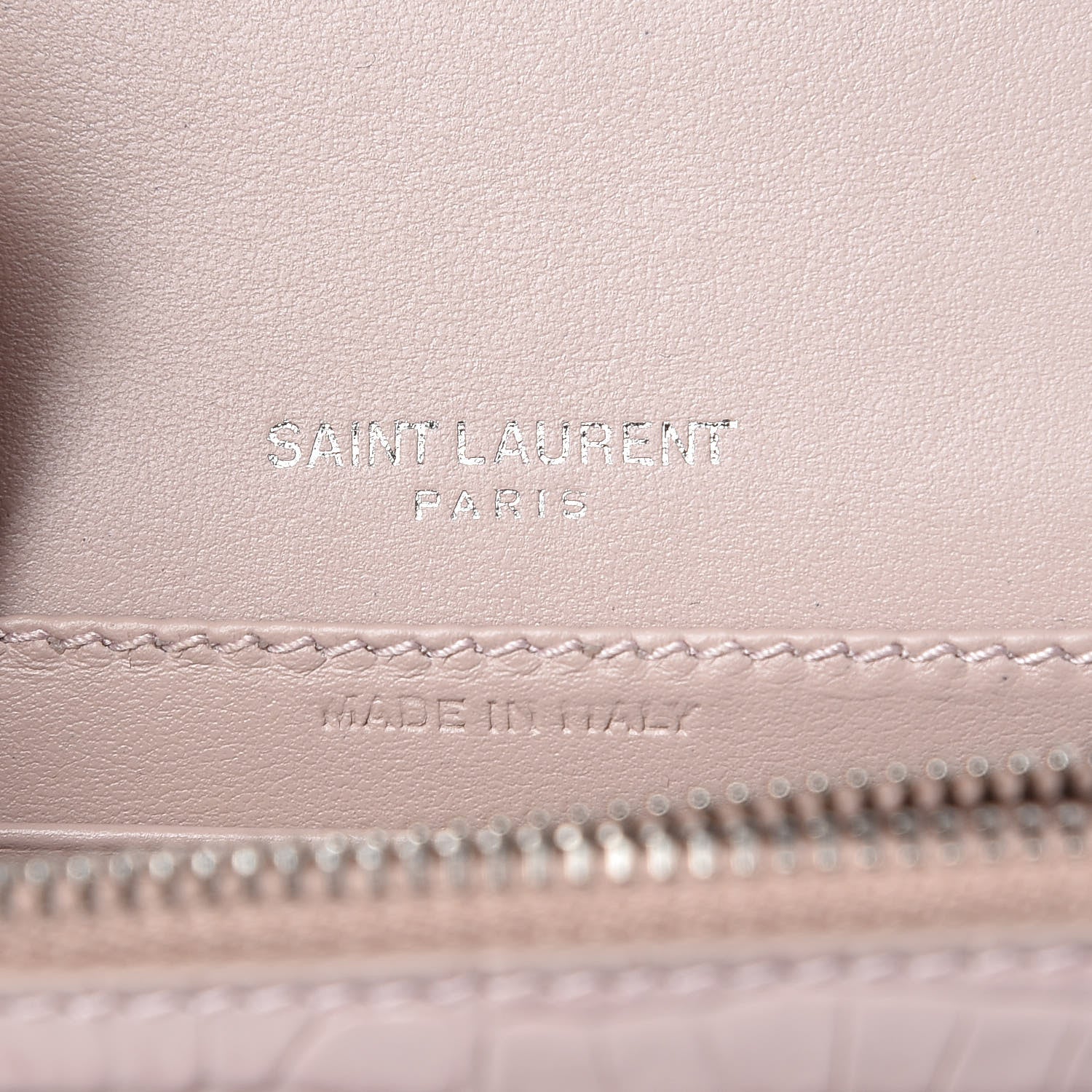 Saint Laurent Calfskin Crocodile Embossed Monogram Sunset Chain Wallet Soft Nude 6 of 8