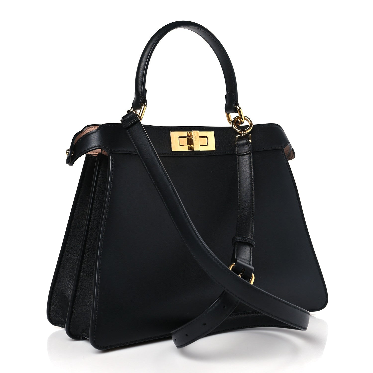 Fendi Vitello Seta Shiny Nappa Medium Peekaboo I SEE U Satchel Black Light Rose 3 of 9