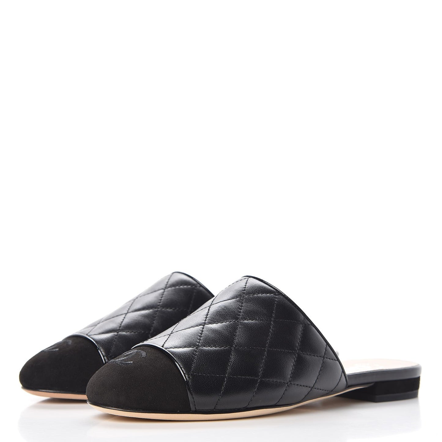Lambskin Suede Quilted Mules 35 Black