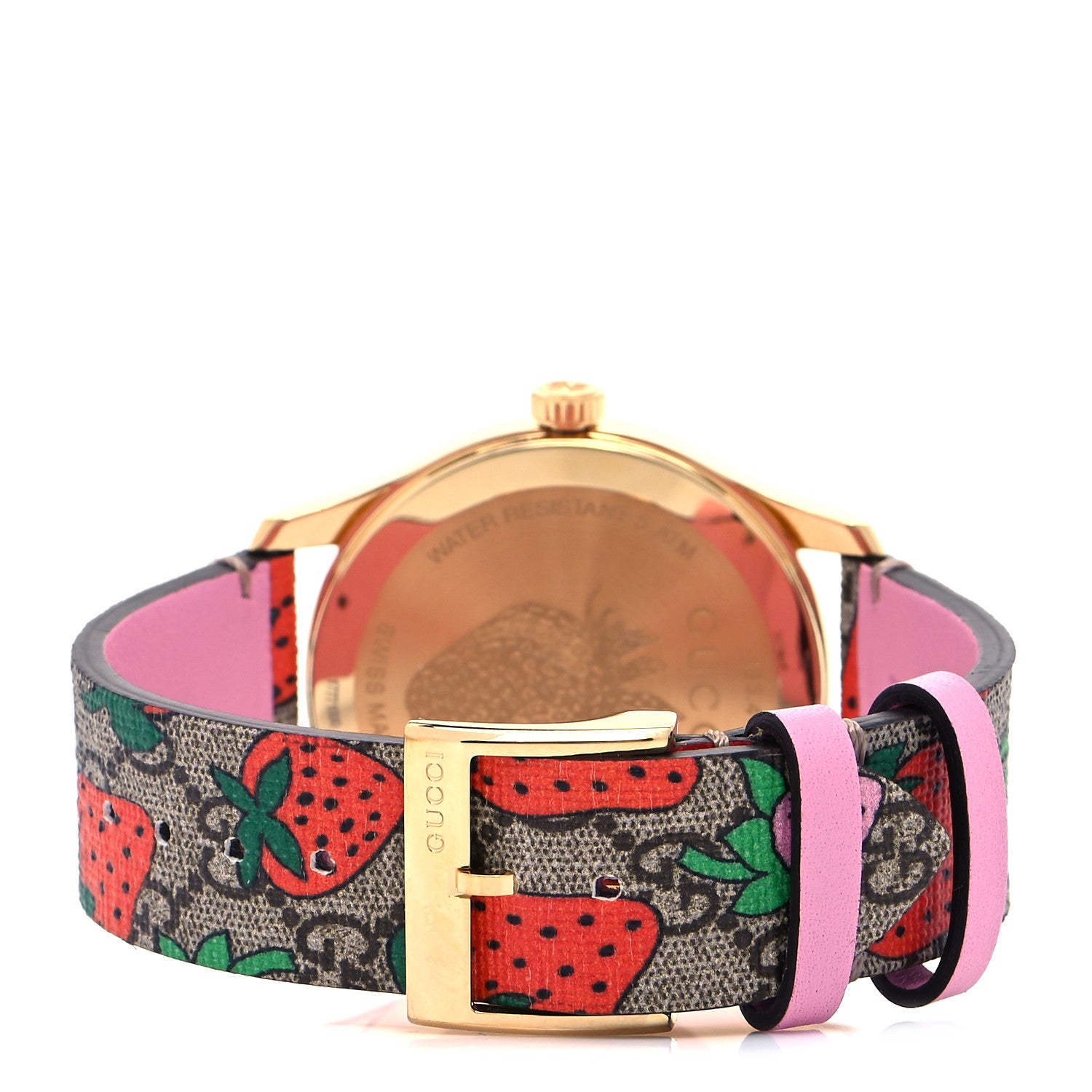 Gucci Stainless Steel Canvas 38mm G-Timeless GG Supreme Strawberry Quartz Watch Brown 3 of 5