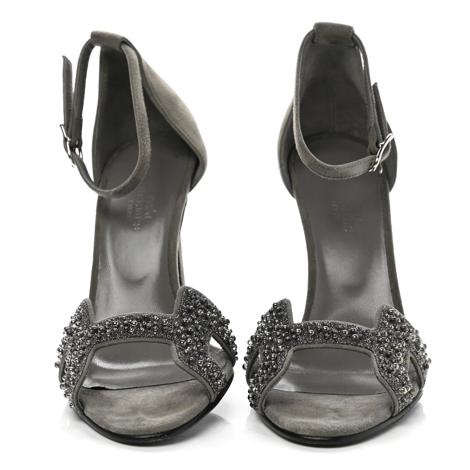 Hermes Suede Goatskin Crystal Premiere 105 Sandals 38 Grey 2 of 9