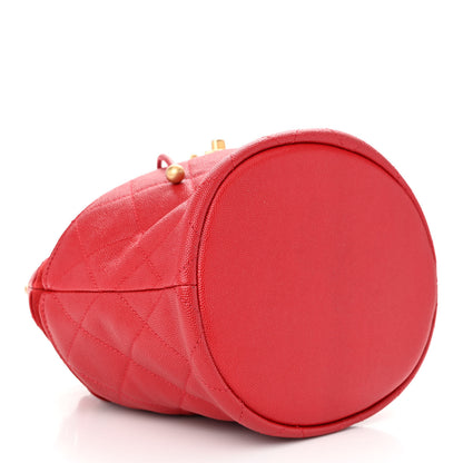 Chanel Caviar Suede Quilted Drawstring Bucket Bag Dark Red 4 of 11
