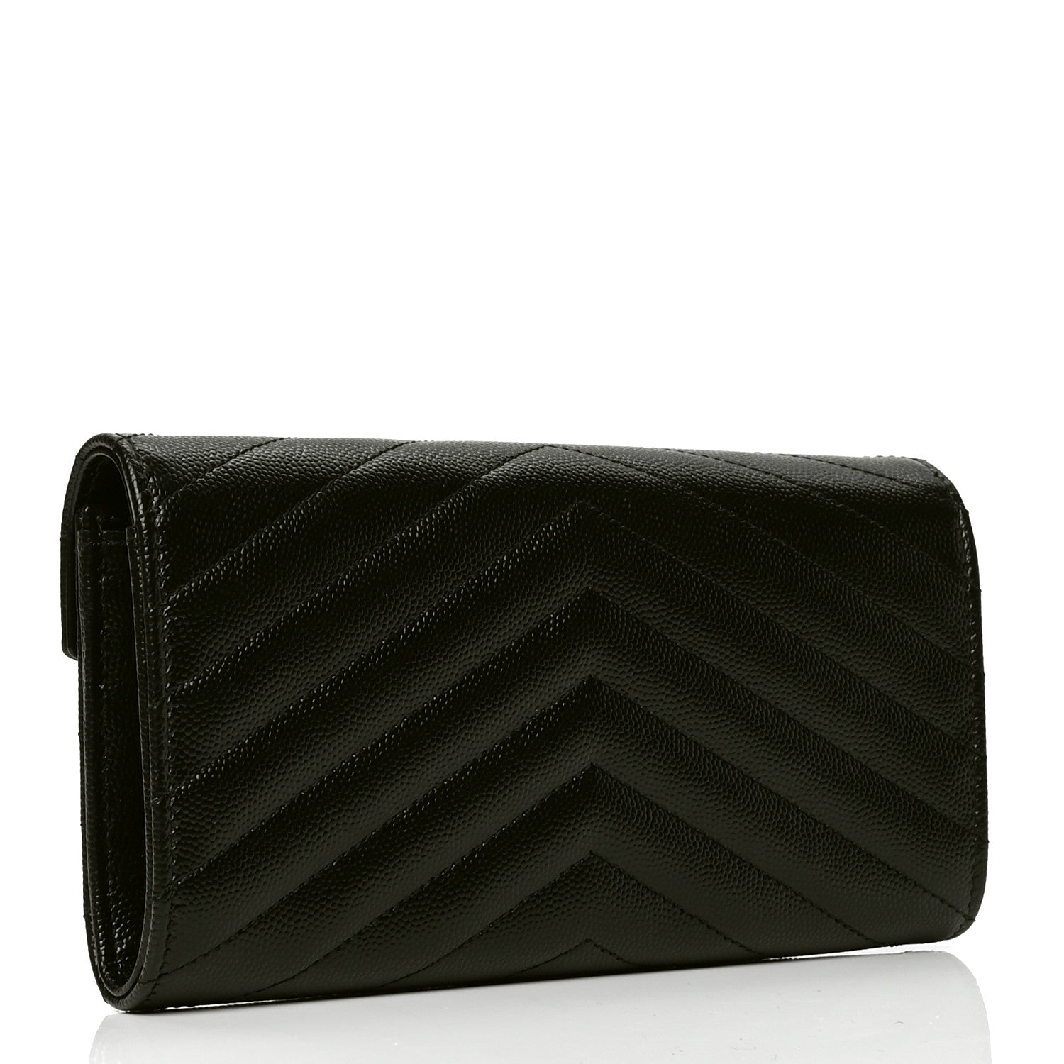 Saint Laurent Grain De Poudre Matelasse Chevron Monogram Flap Wallet Black 2 of 4