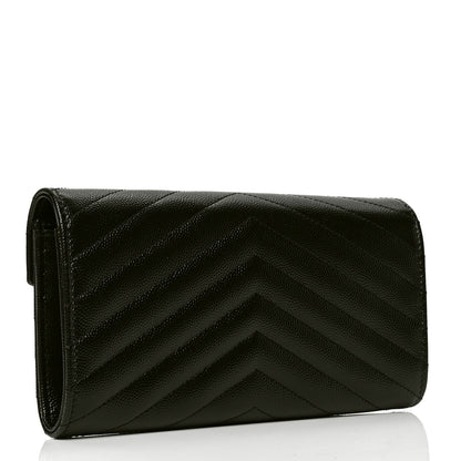 Saint Laurent Grain De Poudre Matelasse Chevron Monogram Flap Wallet Black 2 of 4