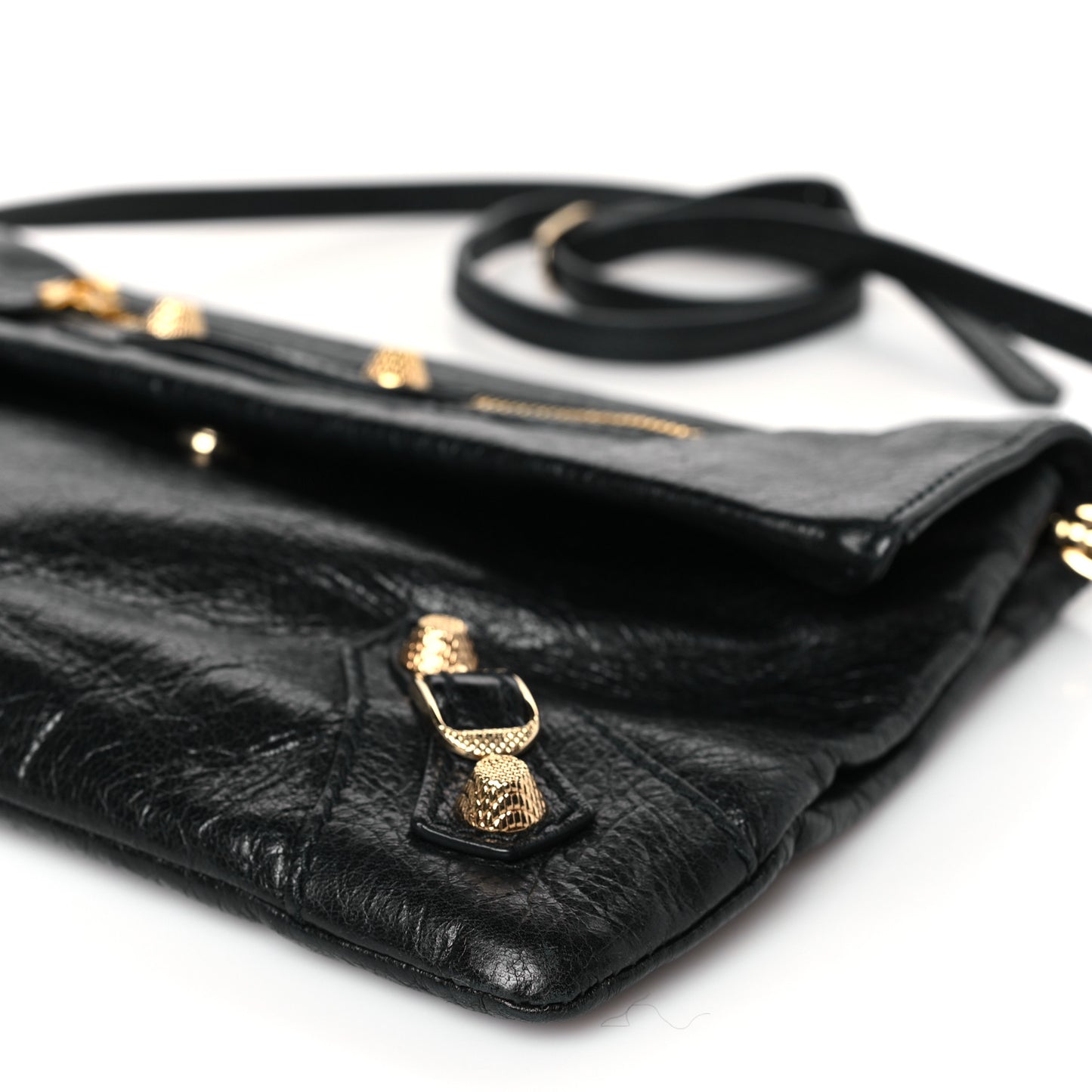 Agneau Giant 12 Gold Hardware Envelope Strap Clutch Black