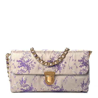 Prada Satin Floral Embroidered Pushlock Flap Bag Purple Multicolor 1 of 10