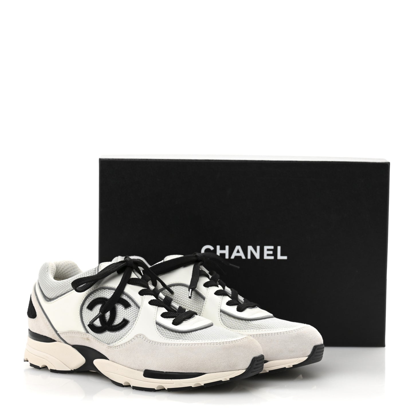 Calfskin Fabric Womens CC Sneakers 39.5 White Silver Light Grey