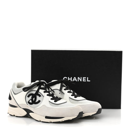 Chanel Calfskin Fabric Womens CC Sneakers 39.5 White Silver Light Grey 11 of 11