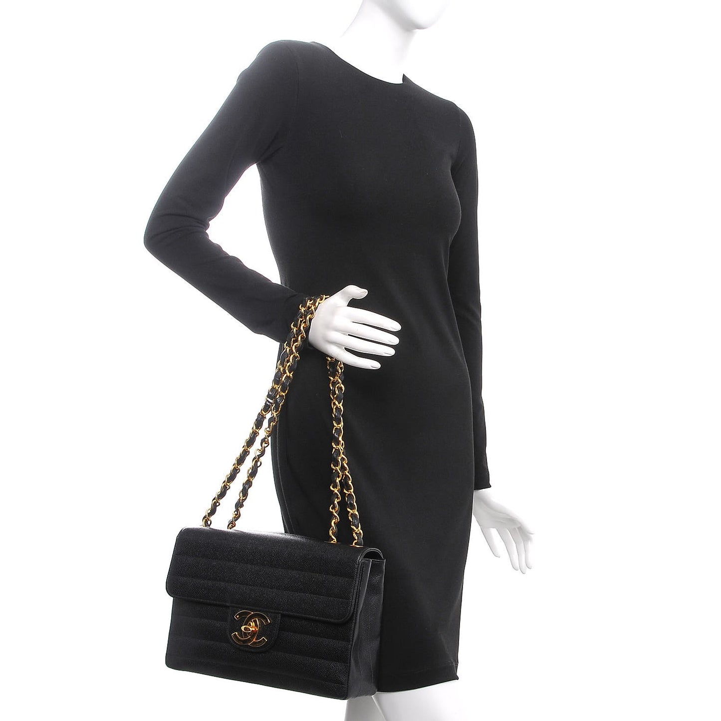 Caviar Horizontal Quilted Jumbo Single Flap Black