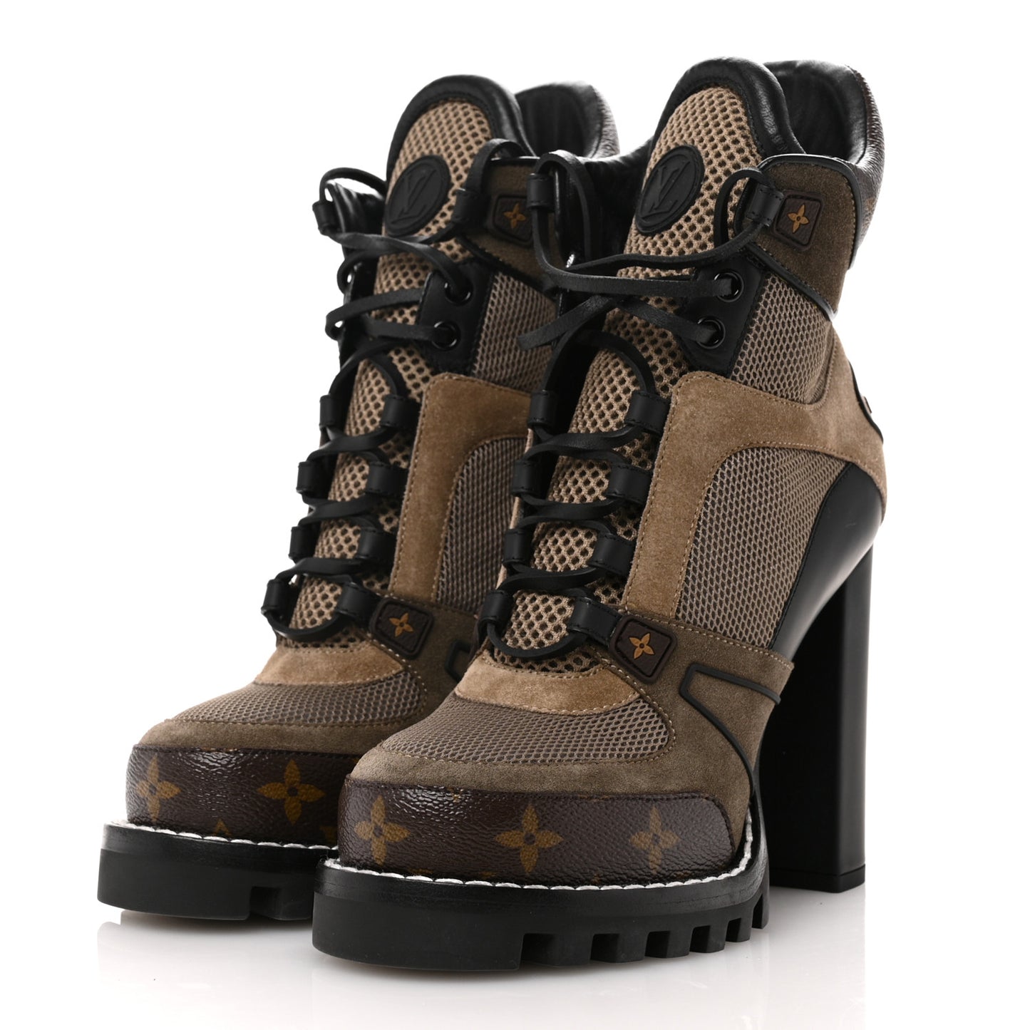Suede Calfskin Monogram Star Trail Ankle Boots 37.5 Khaki