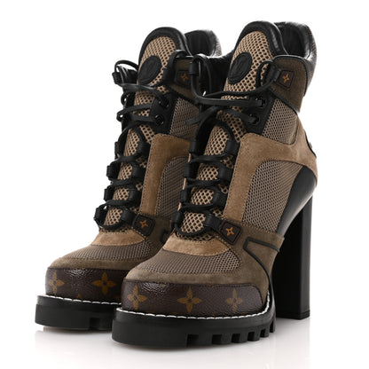 Louis Vuitton Suede Calfskin Monogram Star Trail Ankle Boots 37.5 Khaki 4 of 9