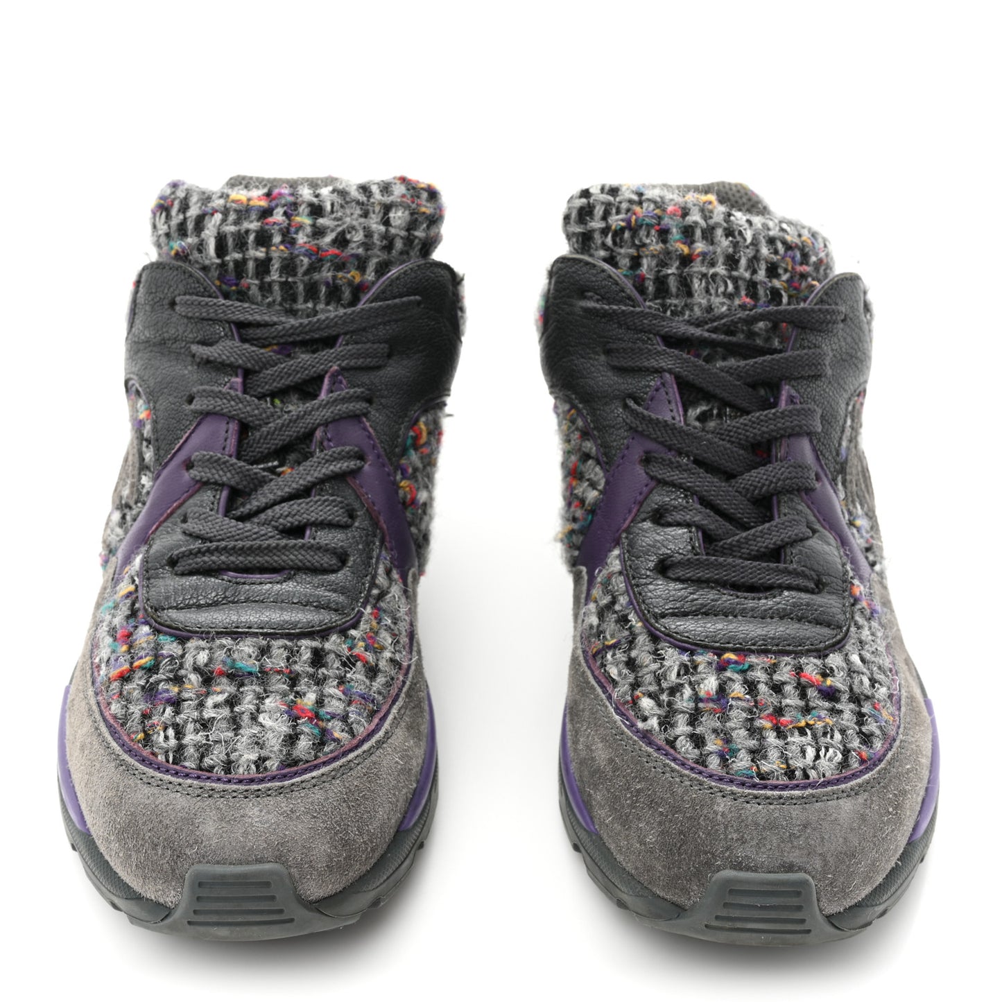 Suede Tweed Goatskin CC Sneakers 36 Grey Purple