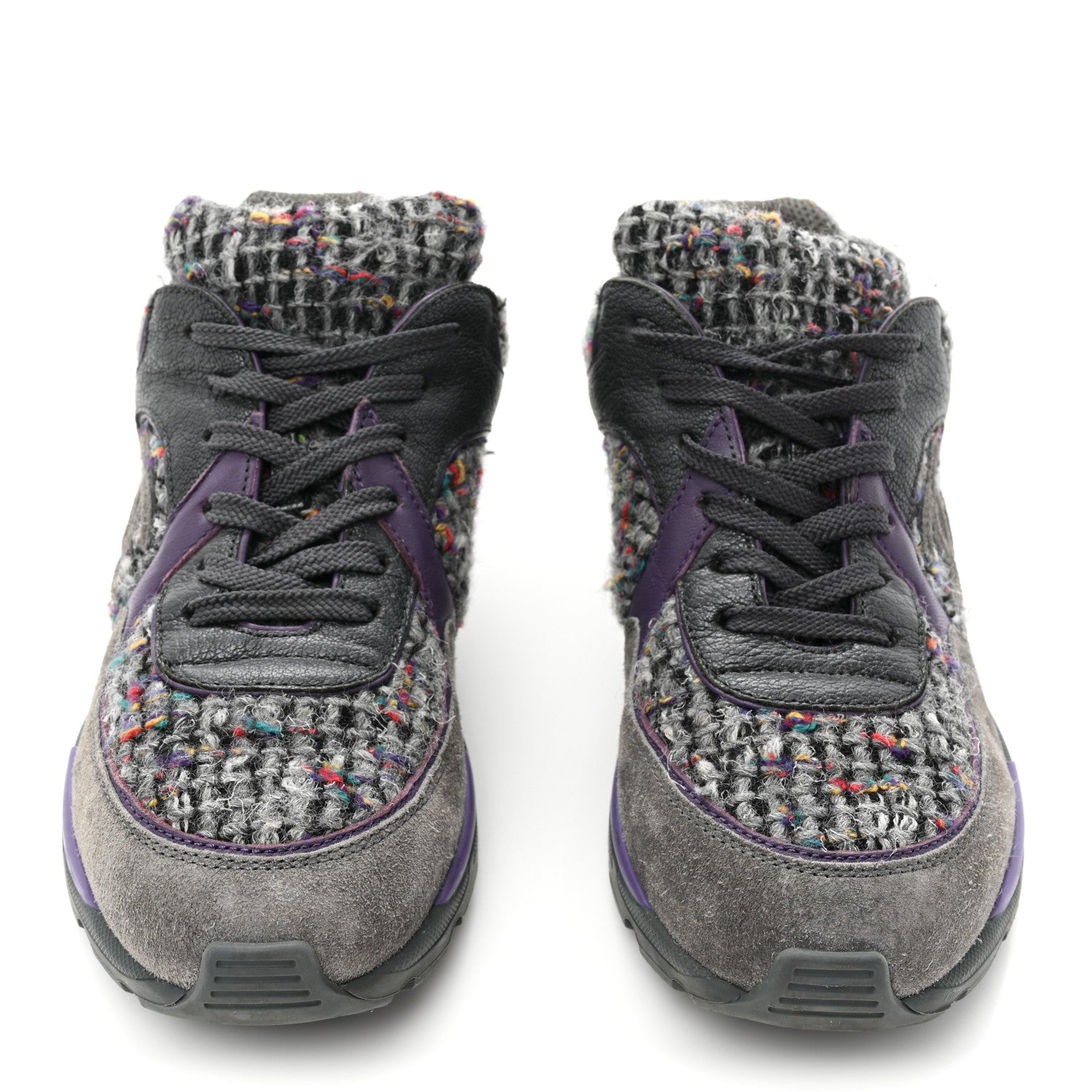 Chanel Suede Tweed Goatskin CC Sneakers 36 Grey Purple 2 of 9