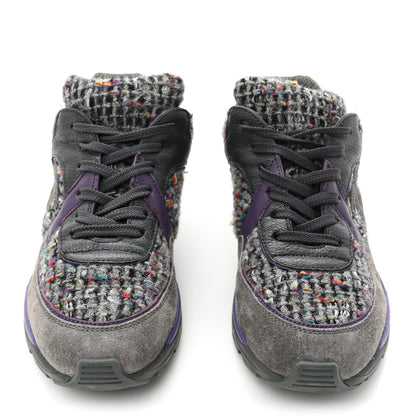 Chanel Suede Tweed Goatskin CC Sneakers 36 Grey Purple 2 of 9
