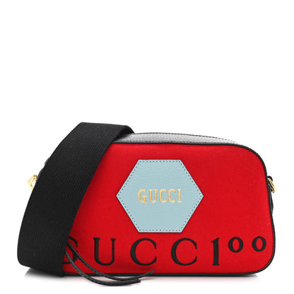 Gucci Felt Calfskin Script Logo Gucci 100 Camera Bag Bright Hibiscus Black Azure 1 of 11