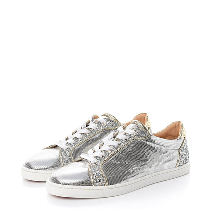 Christian Louboutin Glitter Aliglitter Specchio Women Seava Flat Sneakers 39.5 Silver 3 of 9