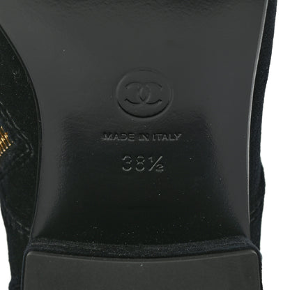 Chanel Velvet Patent Cap Toe CC Lace Up Boots 38.5 Black 6 of 10