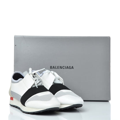 Balenciaga Mesh Calfskin Neoprene Suede Mens Race Runner Sneakers 41 White Black Gris 9 of 10