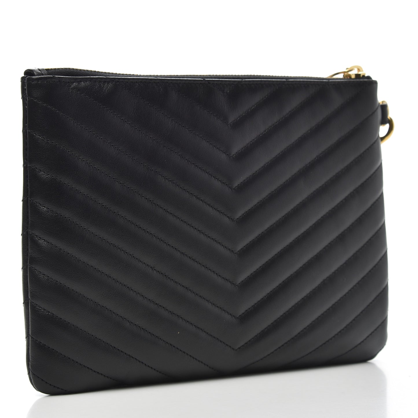 Calfskin Matelasse Chevron Monogram A5 Wristlet Black