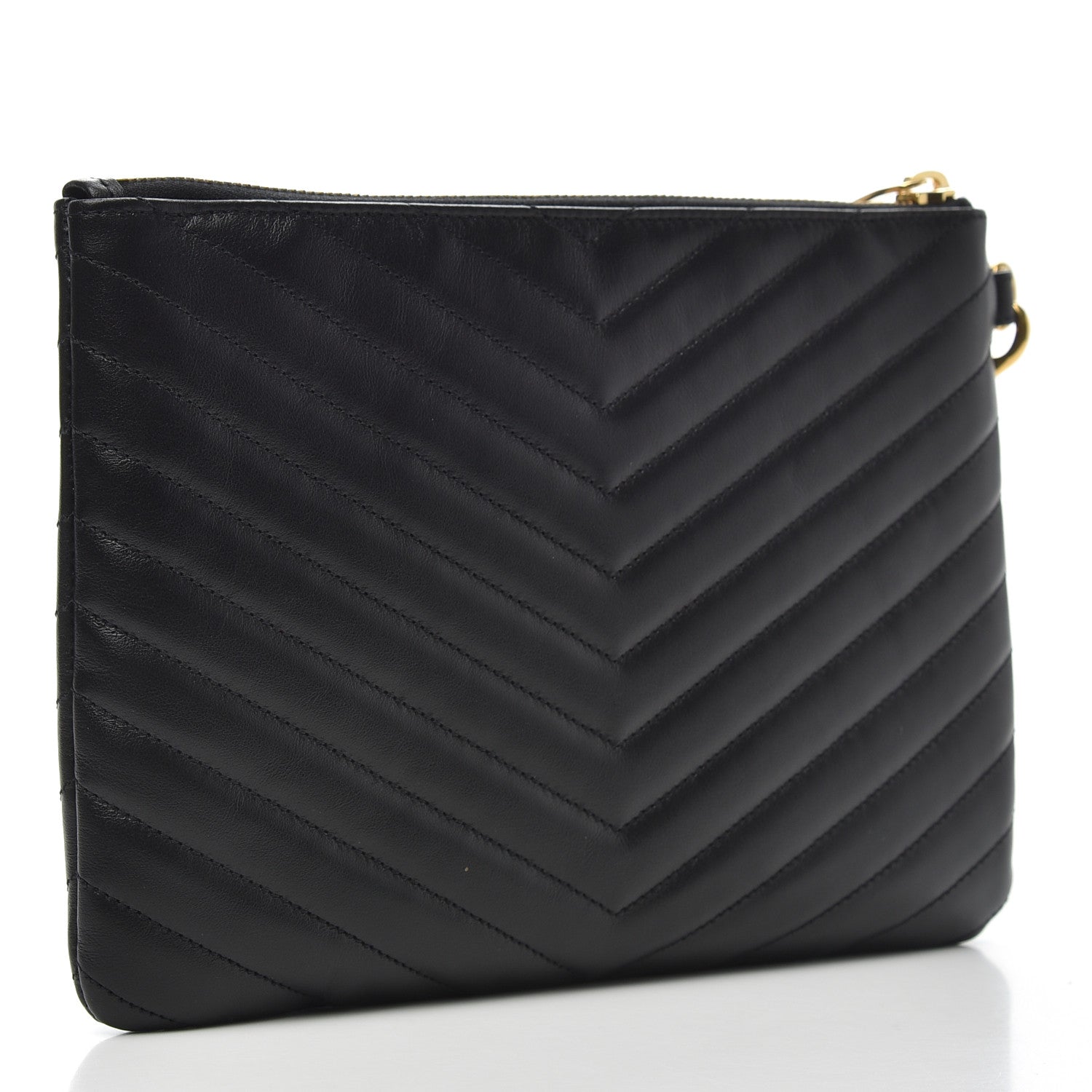 Saint Laurent Calfskin Matelasse Chevron Monogram A5 Wristlet Black 3 of 8
