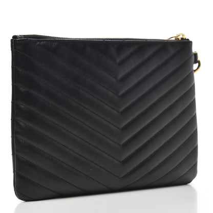 Saint Laurent Calfskin Matelasse Chevron Monogram A5 Wristlet Black 3 of 8